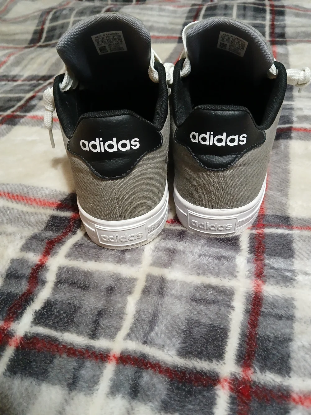 Adidas Daily 2.0, Grey with Black Stripes and Custom Fat White Laces